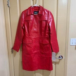 Red Leather Long Coat